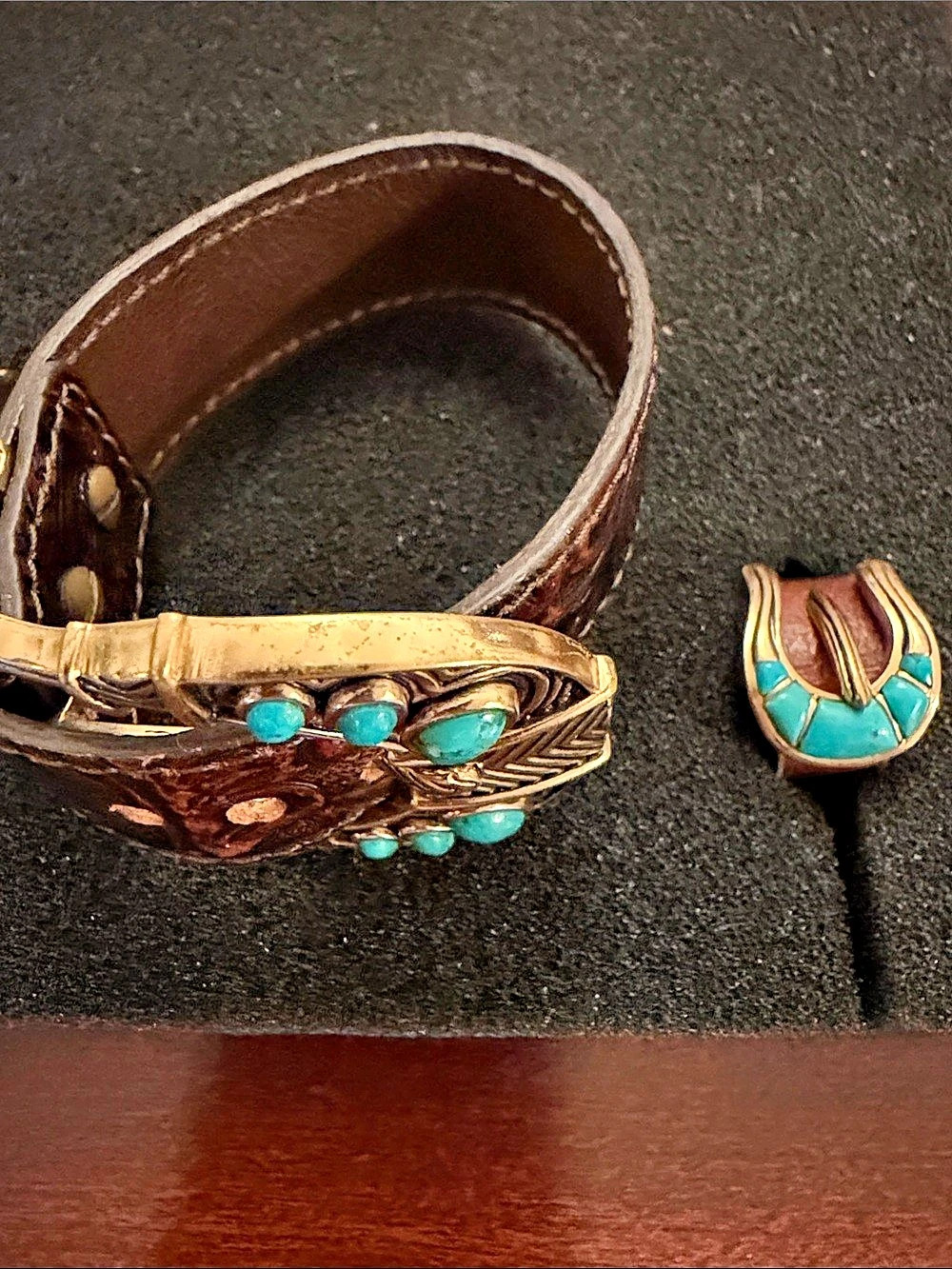 Studio Barse Turquoise Embellished Leather Bracelet and Matching Ring